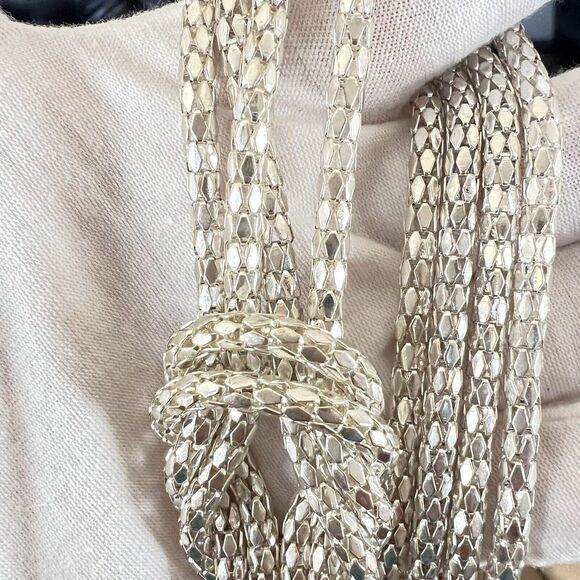Shiny Silver Tone Long Double Strand Knotted Snake Chain‎ Necklace 39 in - Picture 12 of 12